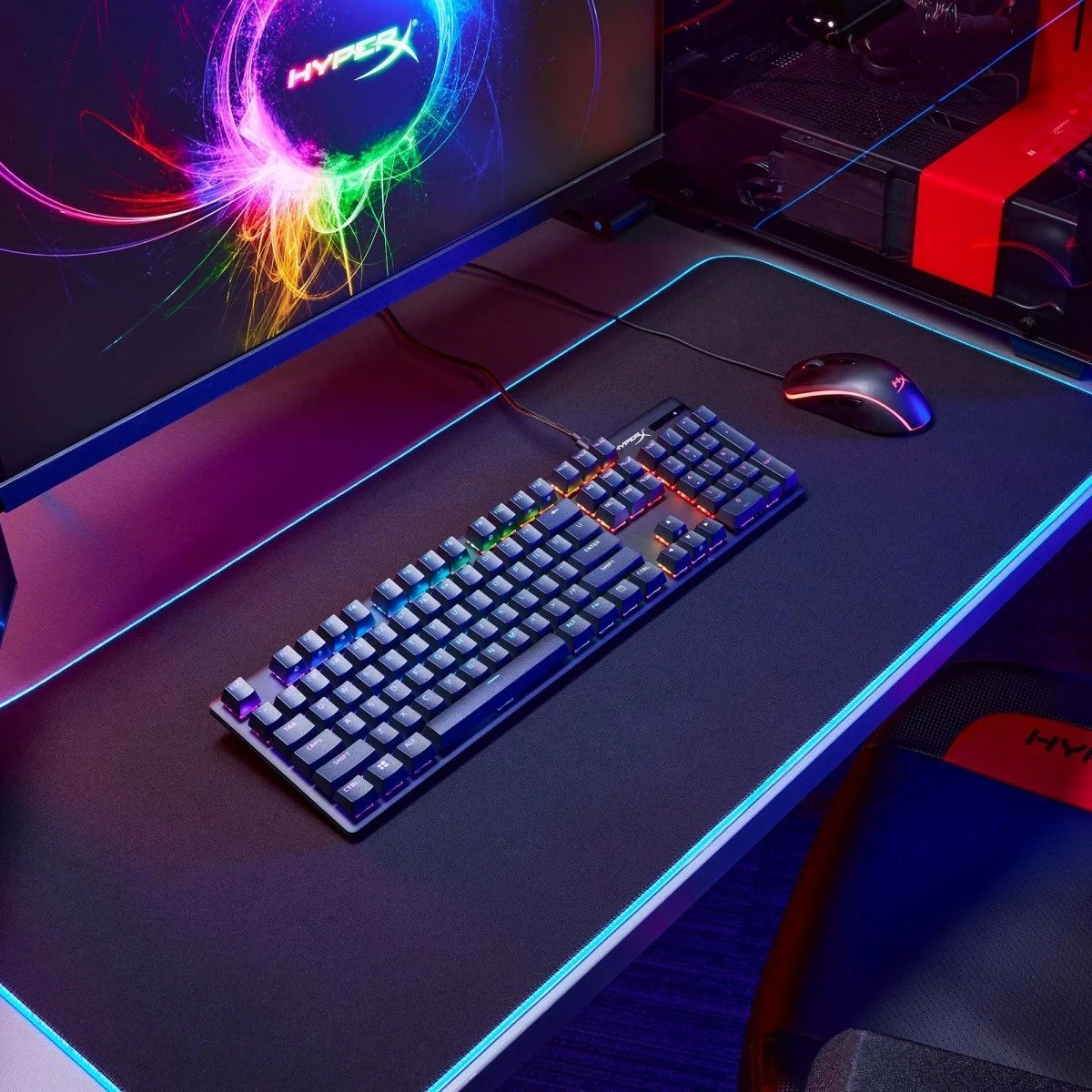Tastierë mekanike gaming HyperX Alloy Origins PBT HX Red 639N3AA#ABA me ndriçim RGB, QWERTY English (US), USB, kabllo e shkëputshme, e zezë
