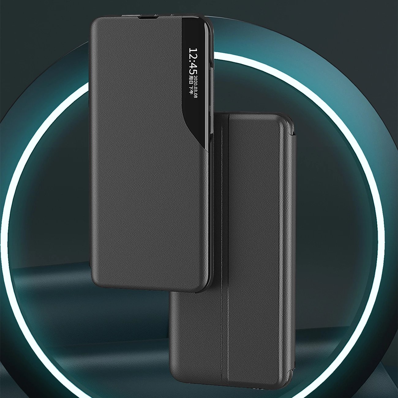 Mbështjellës Hurtel Eco Leather View Case për Samsung Galaxy S25+, e zezë