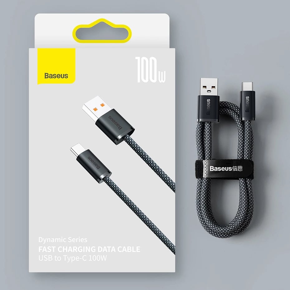 Kabllo Baseus Dynamic Series USB-A në USB-C, 2m, 100W, Bardhë