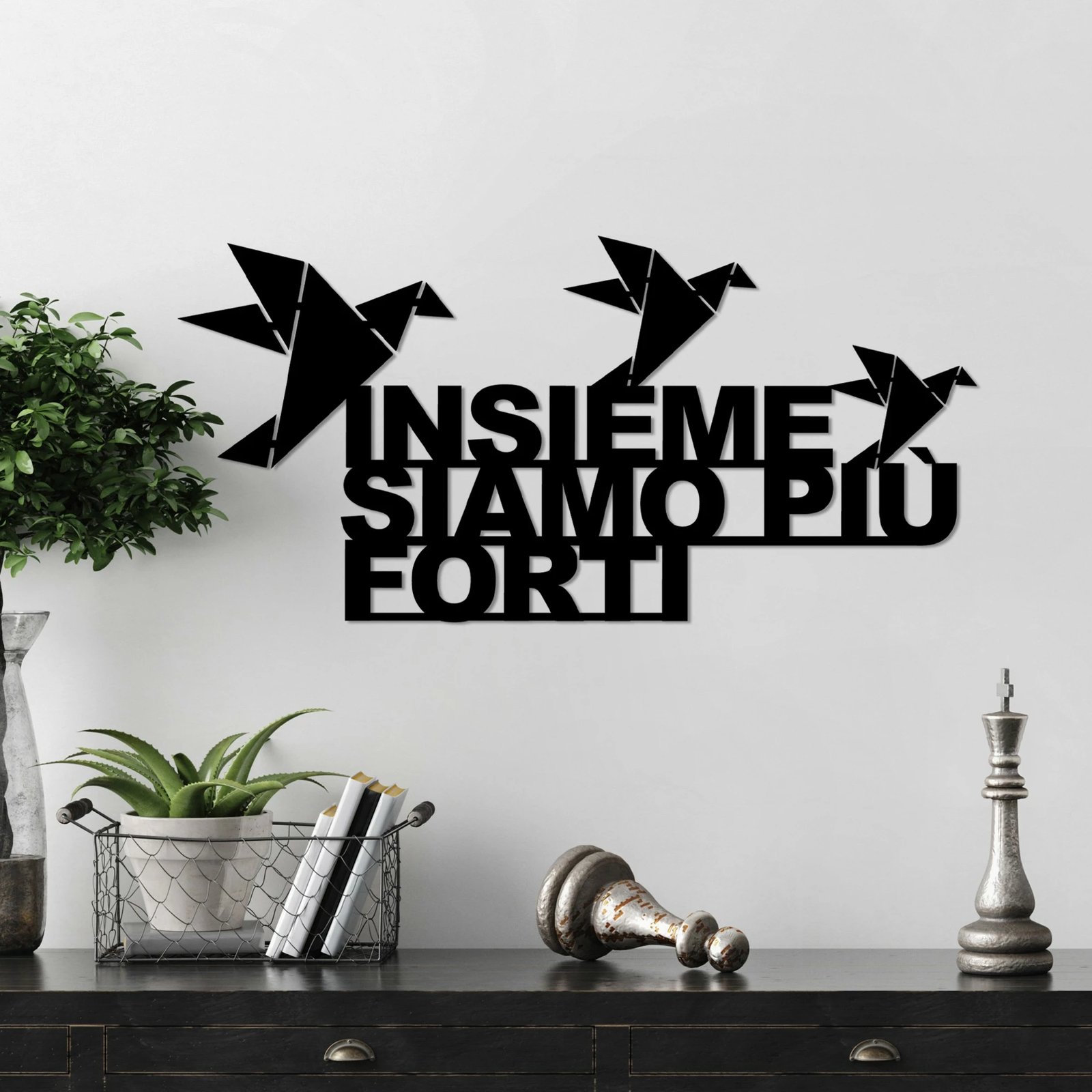 Aksesor dekorativ metalik për mur, Wallity Insieme 1, ngjyrë e zezë, 60x30cm