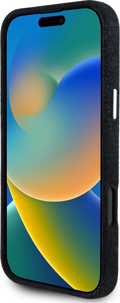 Mbështjellës Guess Denim Triangle Logo MagSafe për iPhone 16 Pro Max, Zi