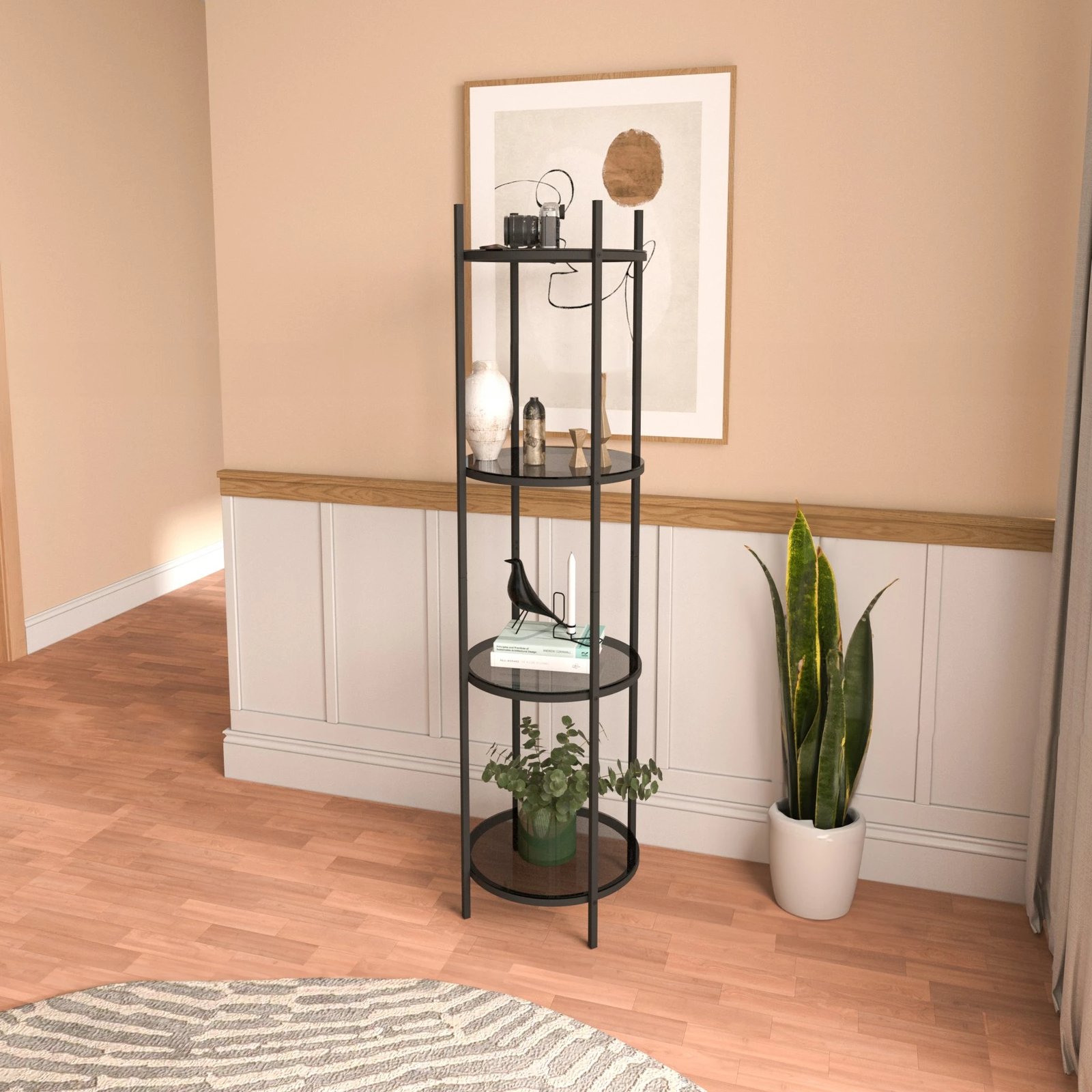 Raft librash Hanah Home, Vogue, ngjyrë e zezë, xham i tymosur