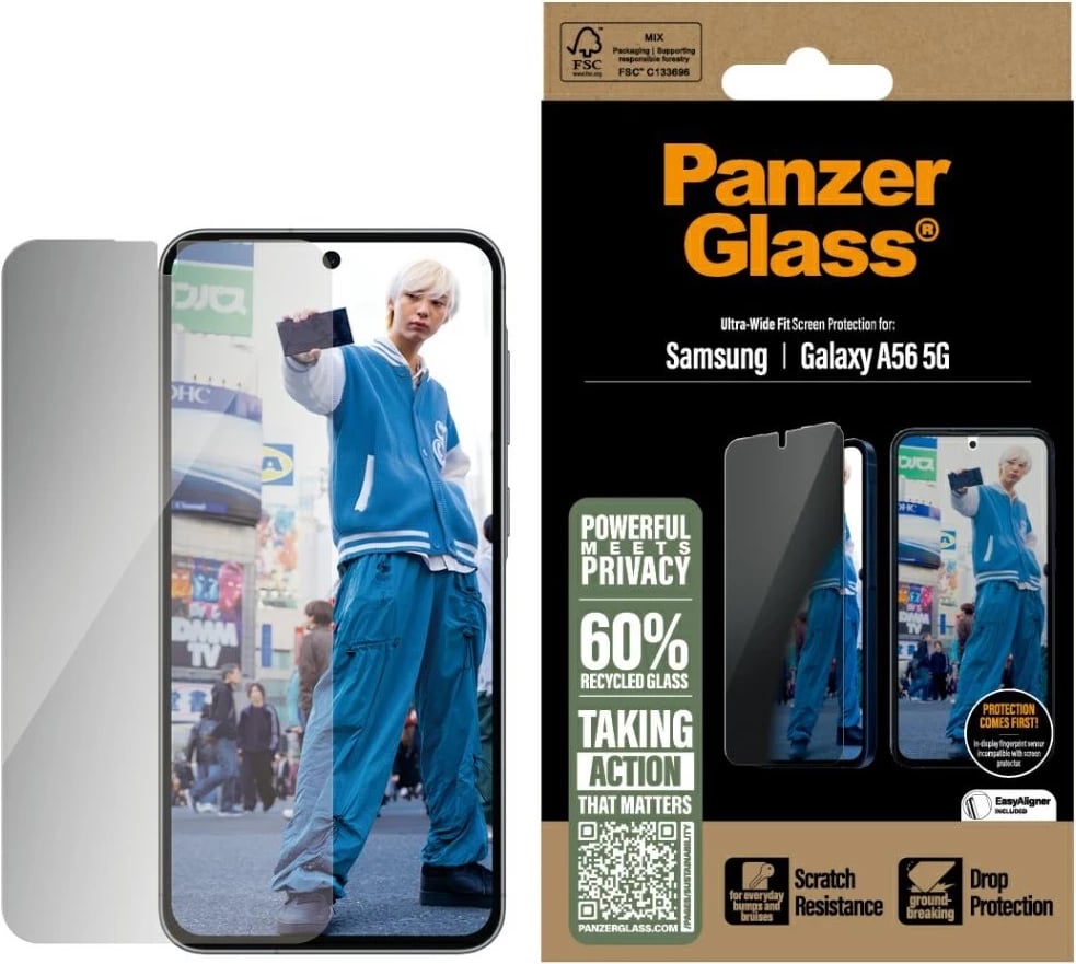Mbrojtës ekrani xham i temperuar privatësie, PanzerGlass, Ultra-Wide Fit, për Samsung Galaxy A56 5G