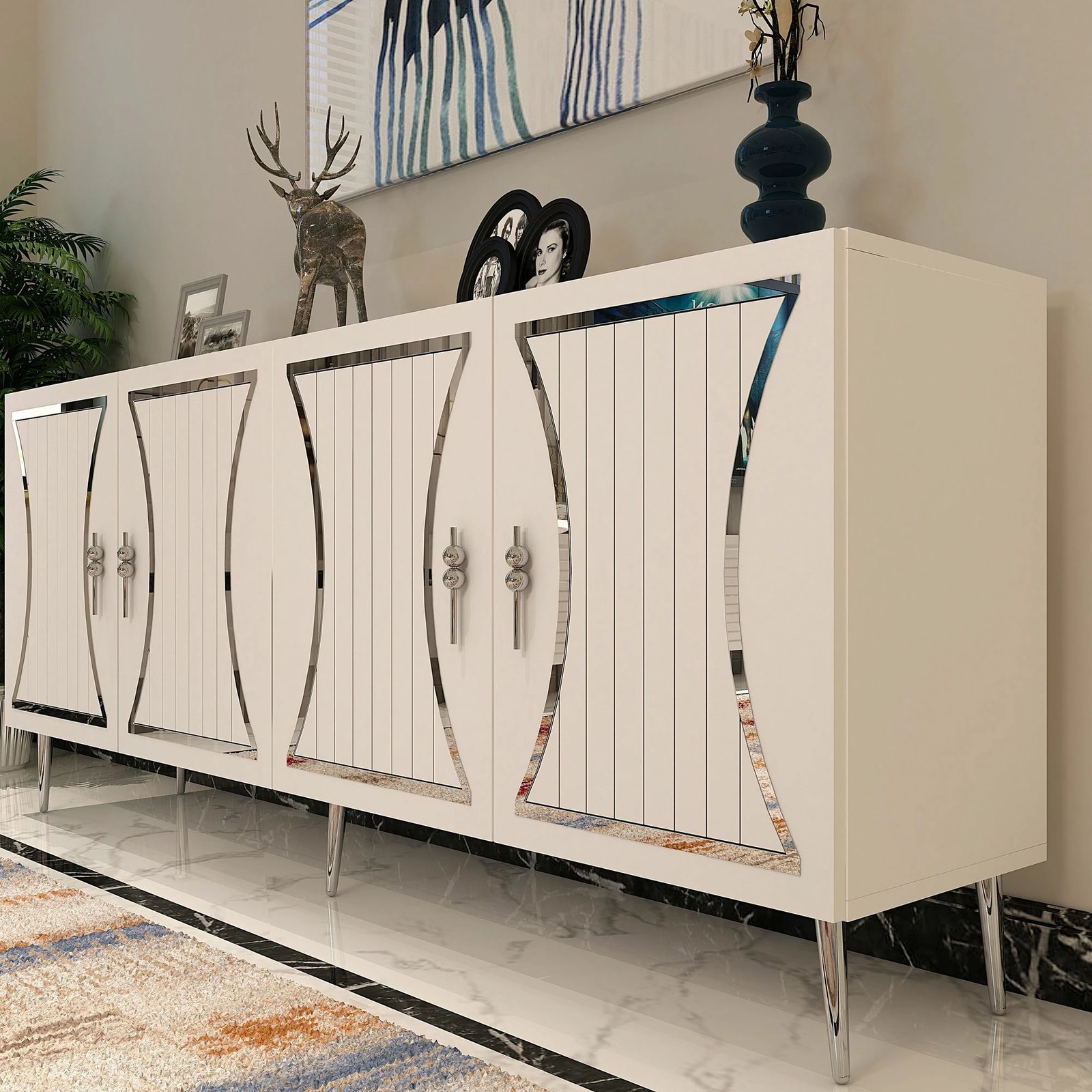 Konsol Skye Decor, e bardhë, argjend