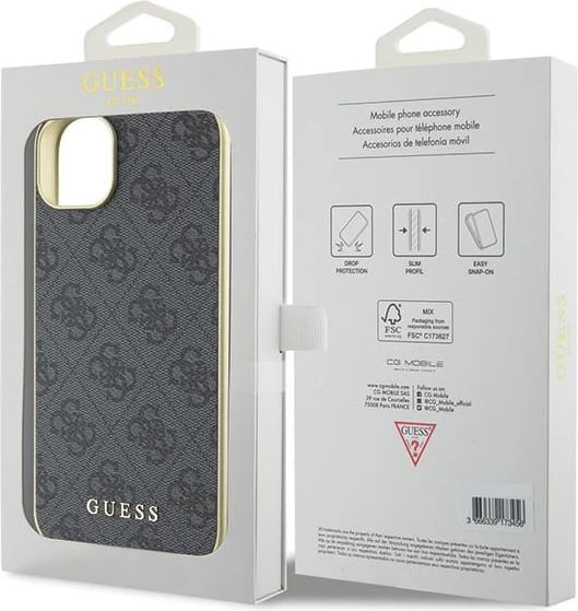 Mbështjellës Guess 4G Charms për iPhone 15 Plus, Gri