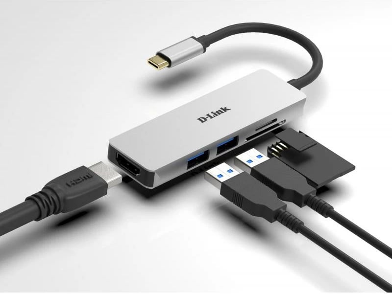 Hub USB-C, D-Link DUB-M530, HDMI 4K, 2x USB 3.0, lexues SD/microSD, Thunderbolt 3, e zezë