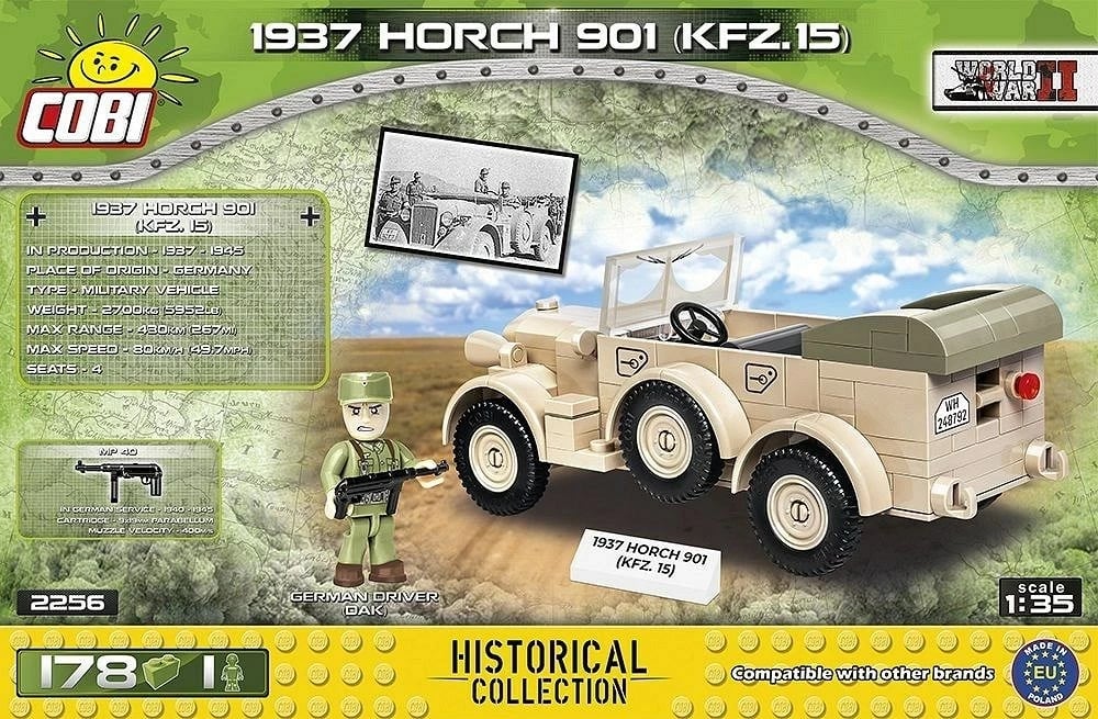 Set blloqe ndërtimi COBI 1937 Horch 901 kfz.15, 178 pjesë, me minifigurë, shumëngjyrësh