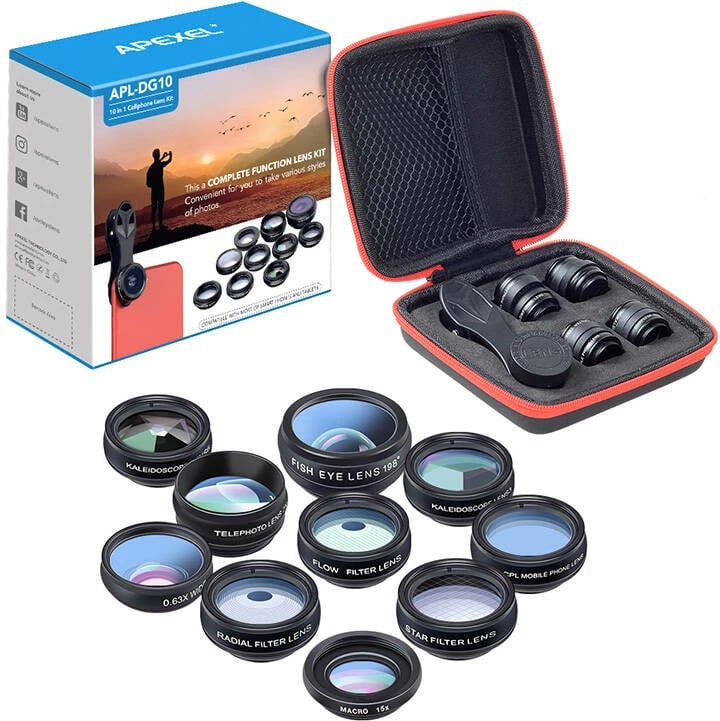 Set lentash për celular APEXEL APL-DG10 10-në-1, e zezë