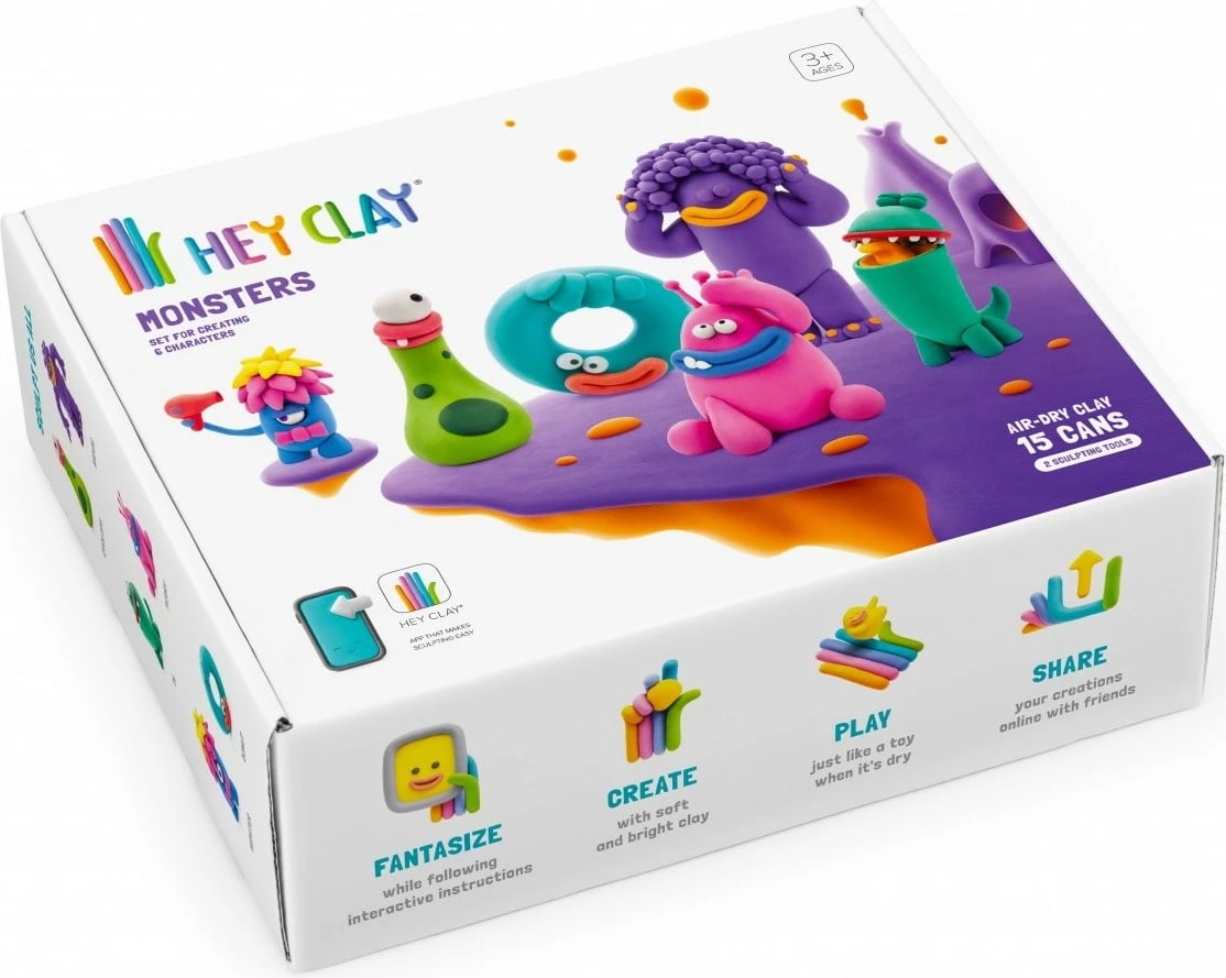 Set modelimi Hey Clay Monsters, Tm Toys, 15 kanaçe, 11 ngjyra