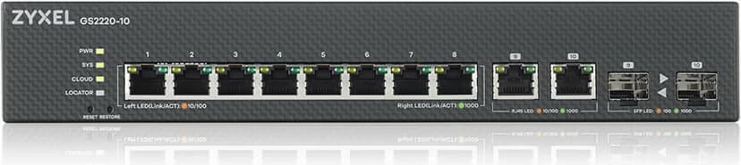 Switch Zyxel GS2220-10-EU0101F, Managed, L2, Gigabit Ethernet (10/100/1000), Rack mounting