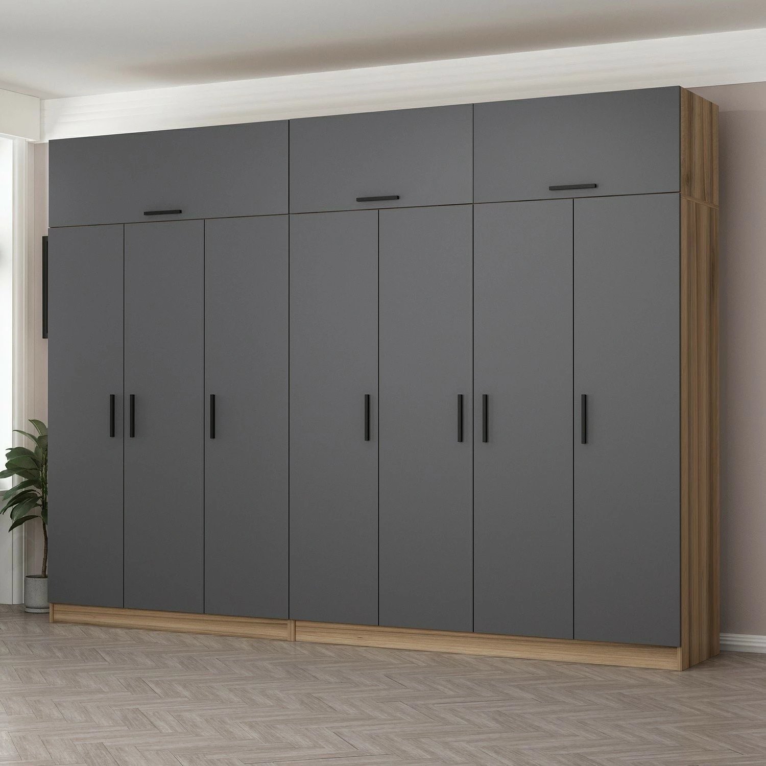 Dollap i madh për rroba, ngjyrë antracit dhe dore, Skye Decor Minar Kale - 7533