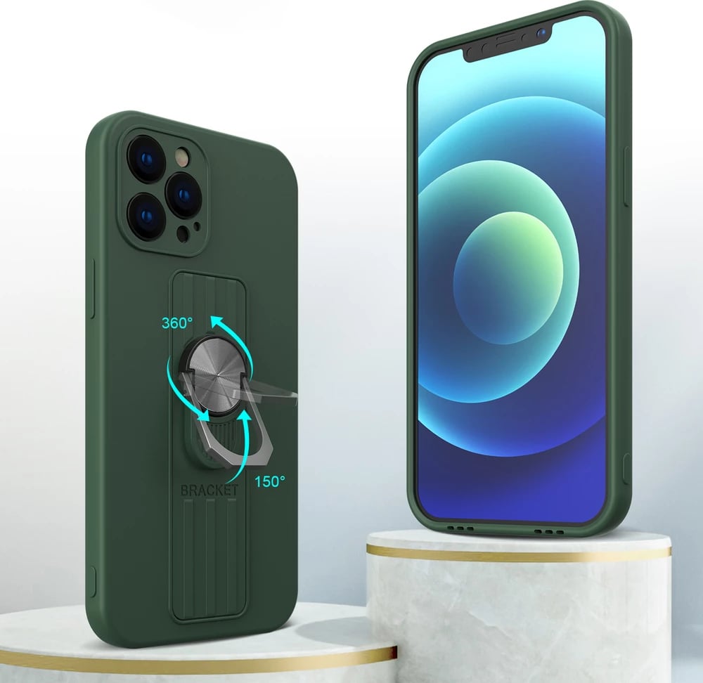 Mbështjellës silikoni Hurtel Ring Case me mbajtëse gishti dhe qëndrim për iPhone 12 Pro Max, Kafe