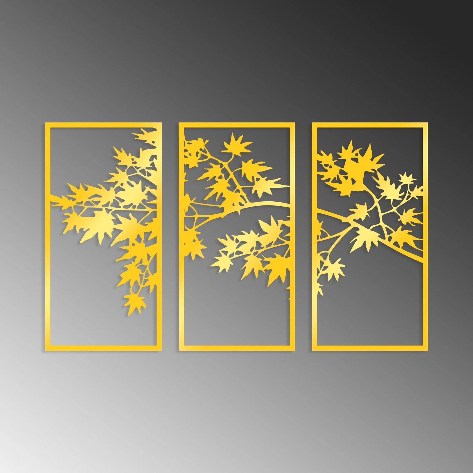 Aksesor dekorativ metalik për mur, Wallity, pemë të arta, 3 copë