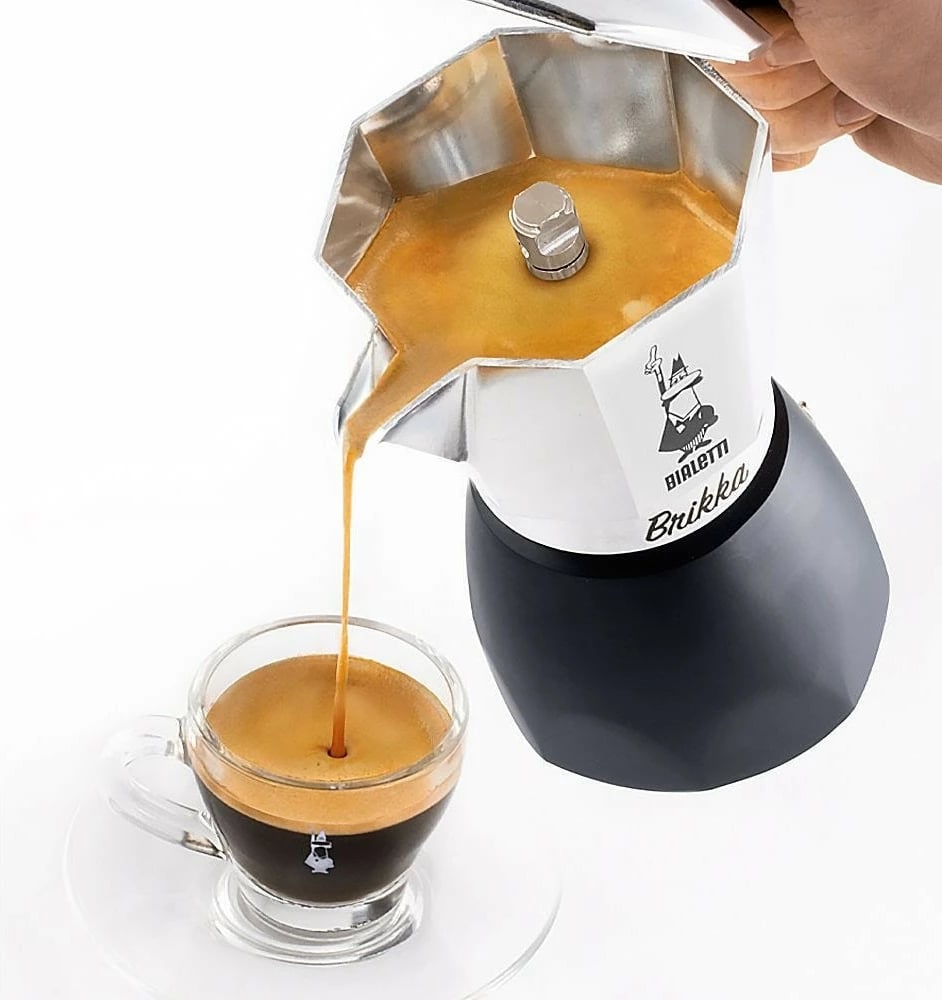 Moka pot Bialetti Brikka 2023, 4 filxhana, alumini, e zezë/inoks