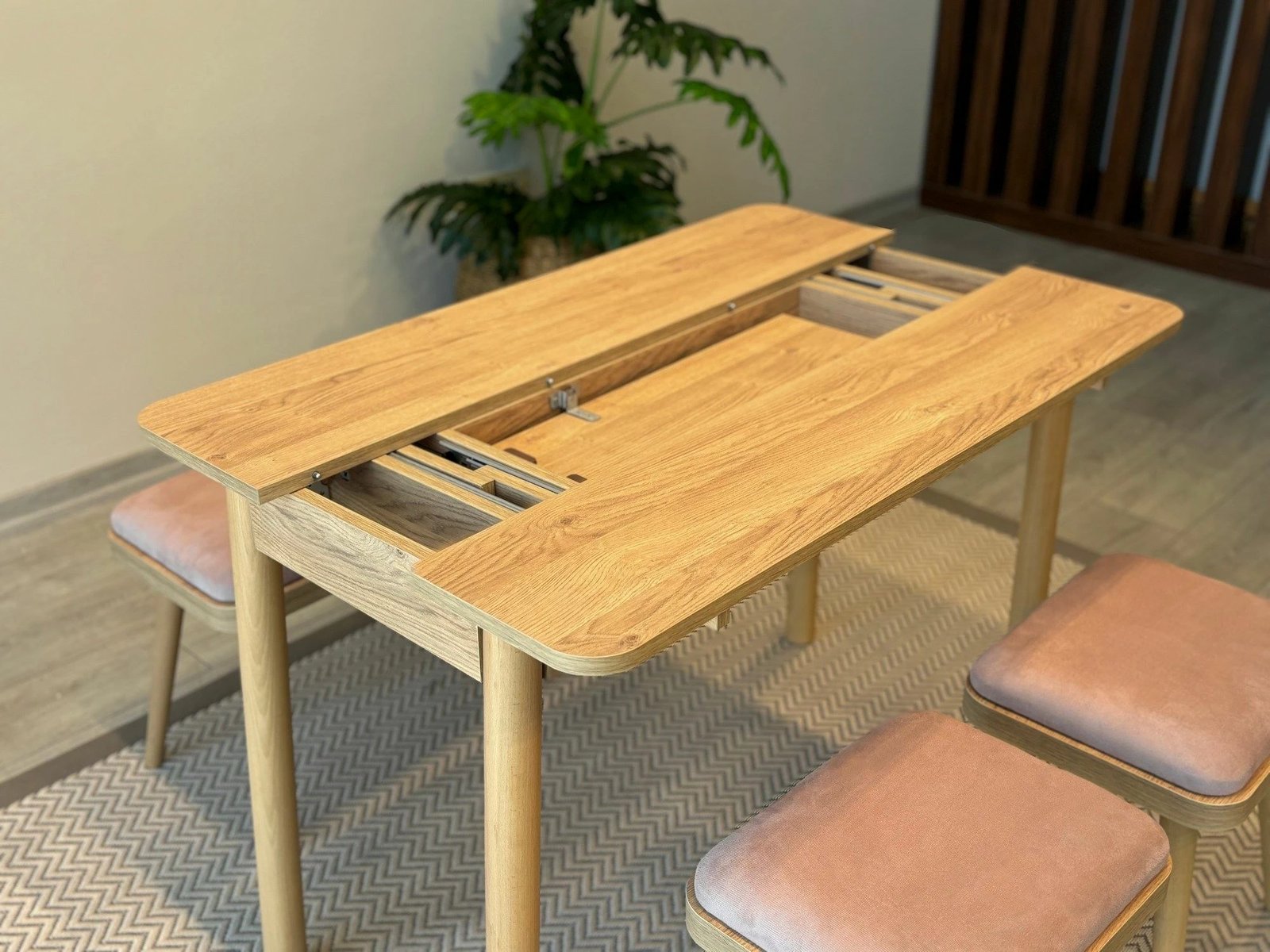 Tavolinë me karrige, zgjatshme, 6 copë, Skye Decor, Vina Mini 06 0900, ngjyrë lis dhe gur