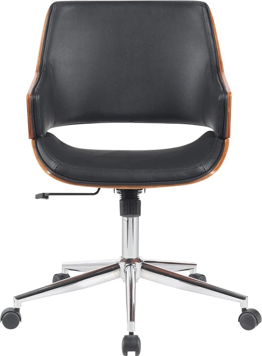 Karrige zyre Setulo, lëkurë PU e zezë, bazë kromi, 53x61x79-89cm