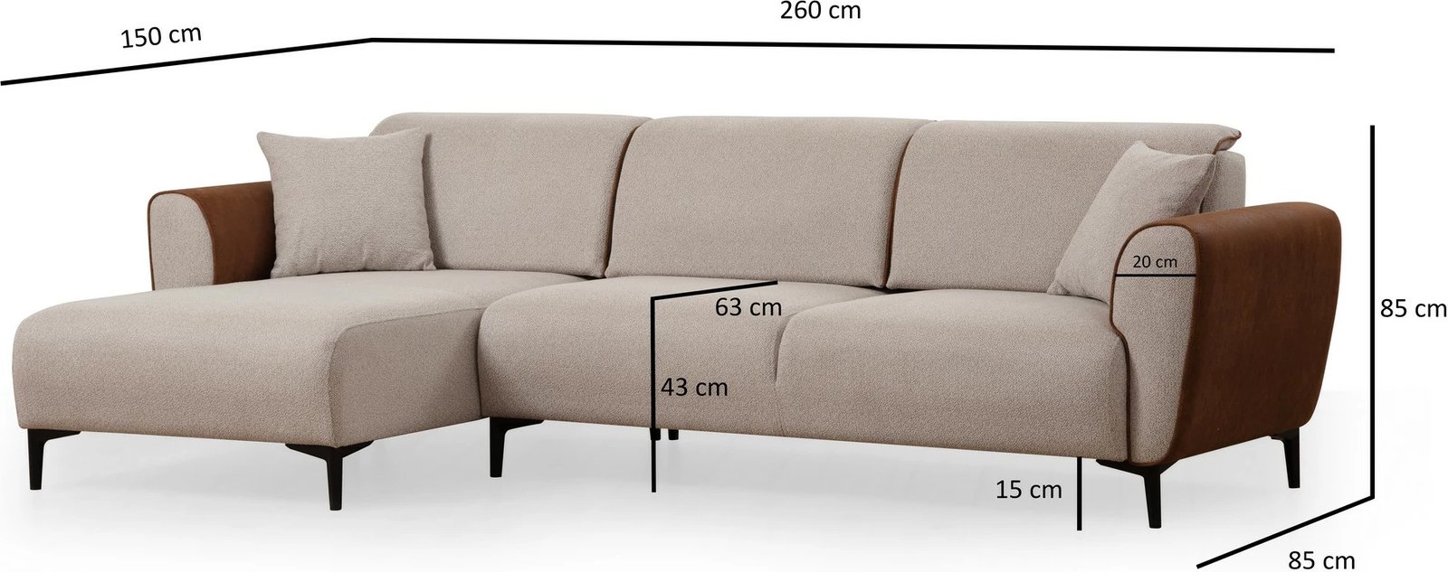 Kënd-sofë shtrat Atelier del Sofa, Aren majtas, bezhë, kanelë
