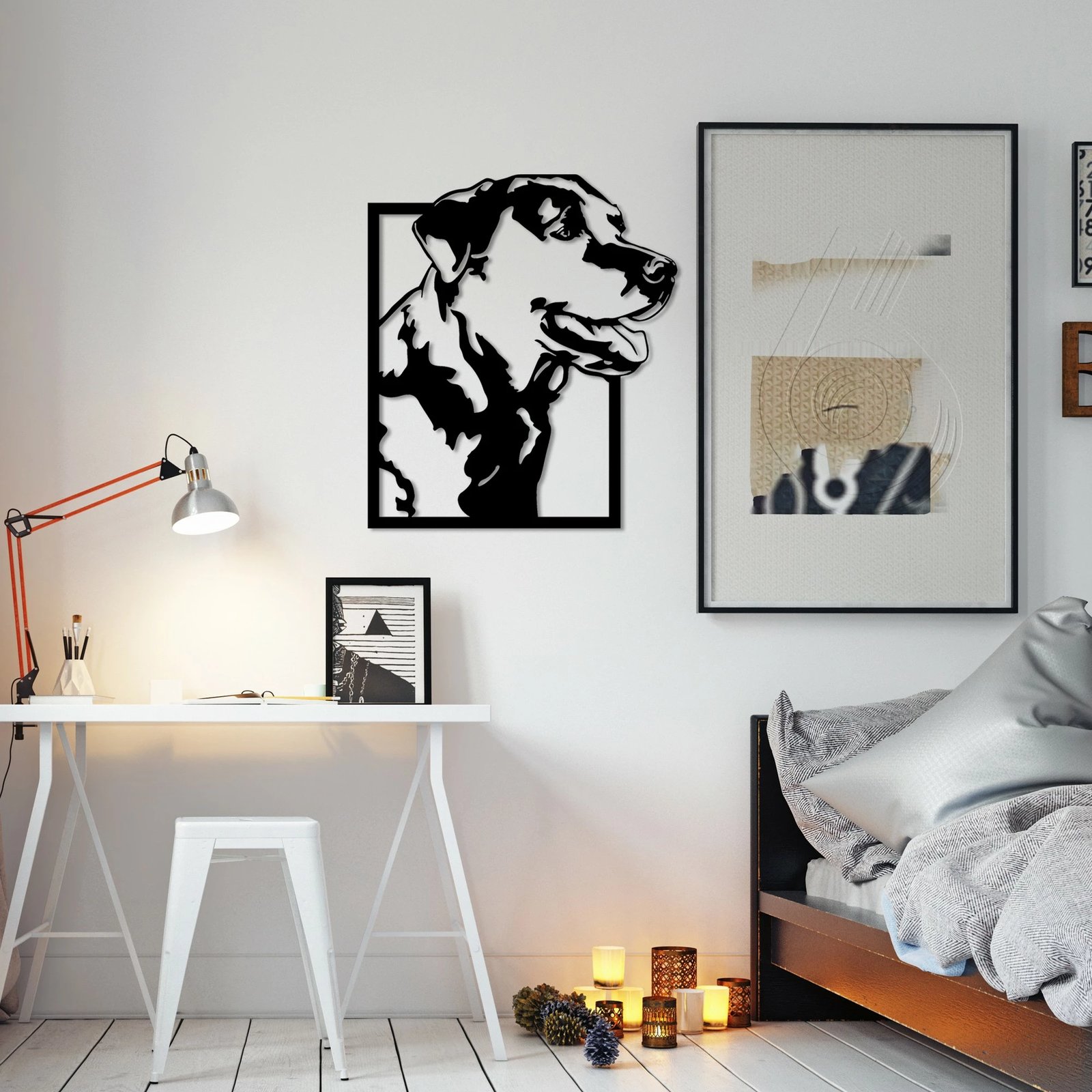 Aksesor dekorativ metalik për mur, Wallity, labrador i zi