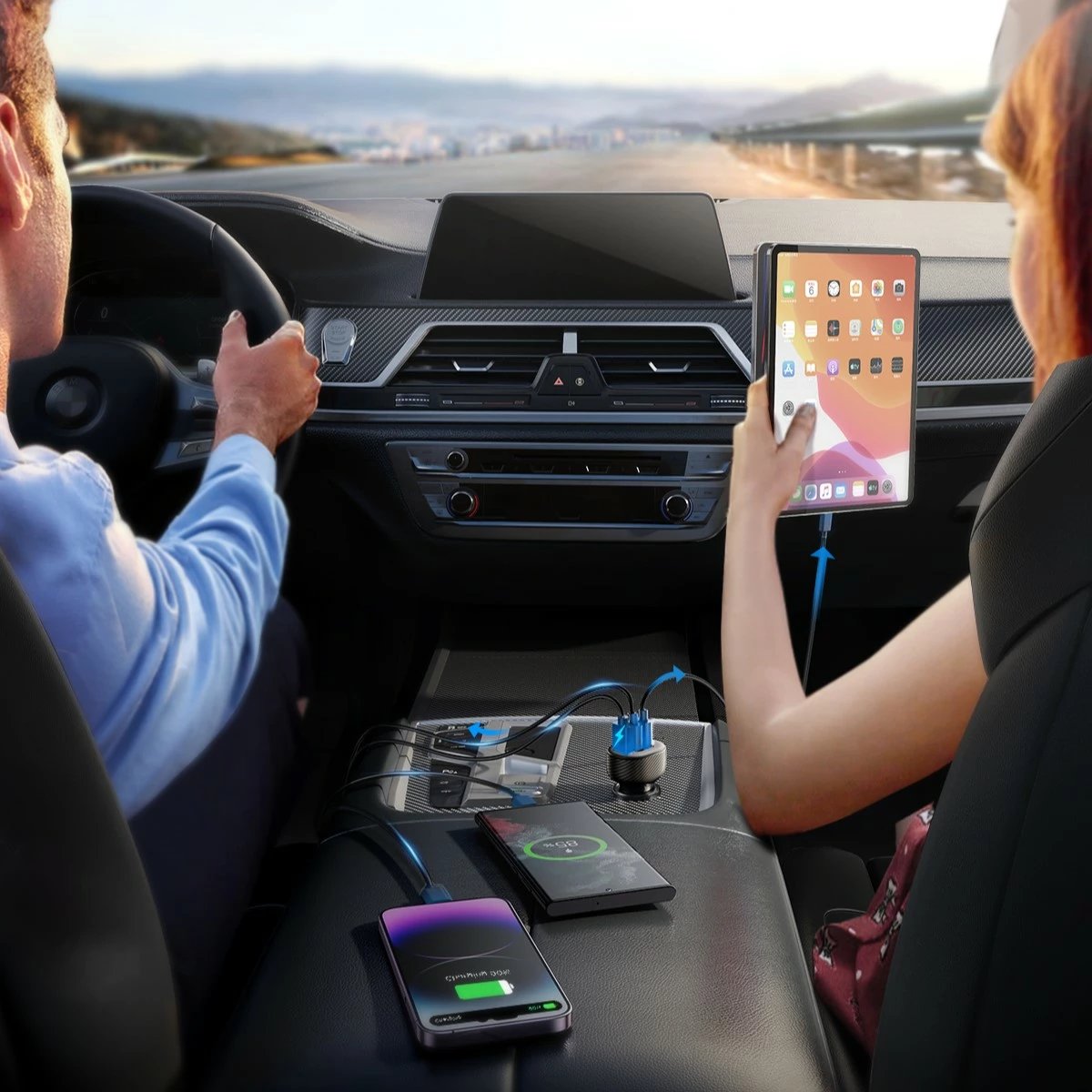 Karikues veture Joyroom JR-CCD04, 30W, 2x USB-C, USB-A, me ekran, i zi