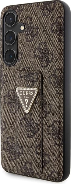 Mbështjellës Guess Grip Stand 4G Triangle Strass për Samsung Galaxy S24, kafe/artë