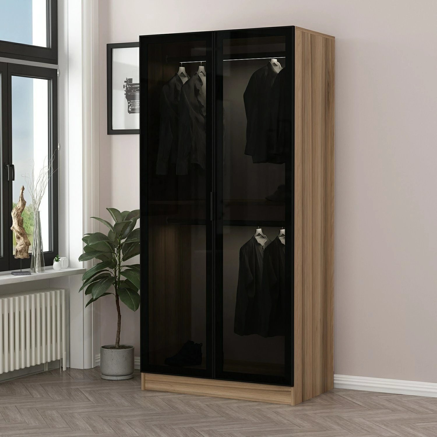 Dollap Hanah Home Kale me xham, ngjyrë gri e errët, 210cm Dollap Hanah Home Kale me xham, ngjyrë gri e errët, 210cm