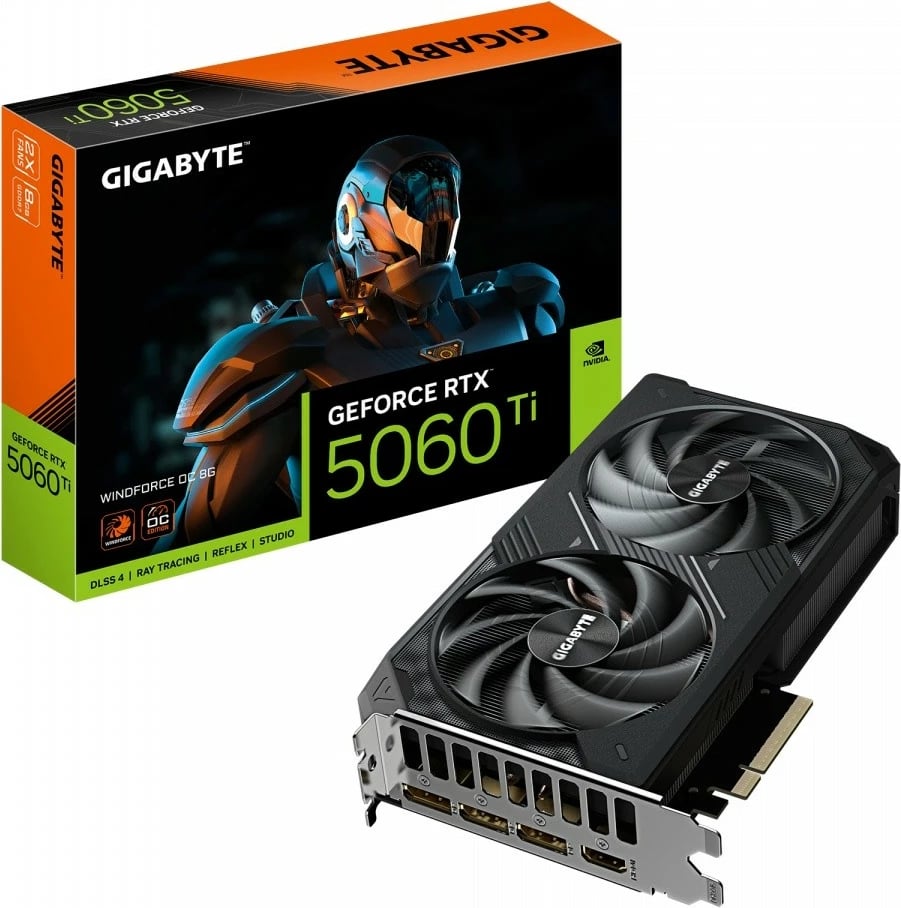 Kartelë grafike Gigabyte GeForce RTX 5060 Ti, 8 GB GDDR7, PCI-E 5.0, Dy ventilatorë, E zezë