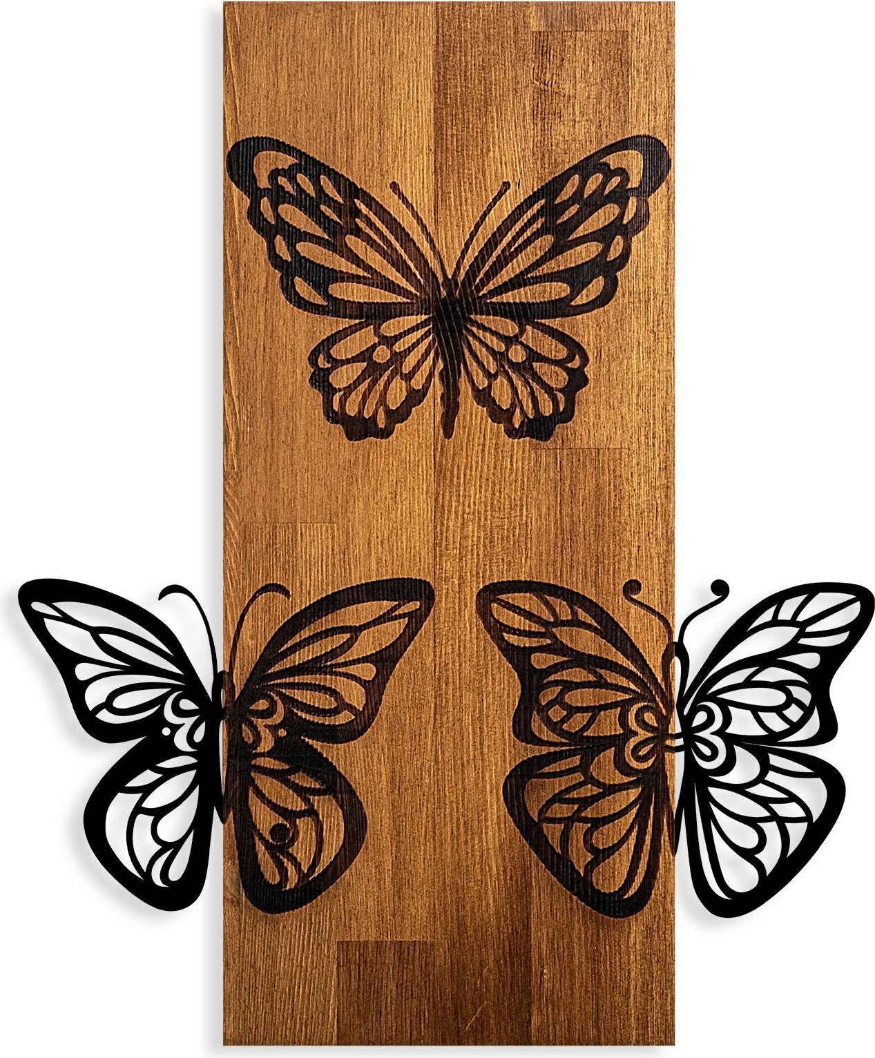 Aksesor dekorativ për mur, dru arre dhe metal, flutura, Wallity, 47x58cm