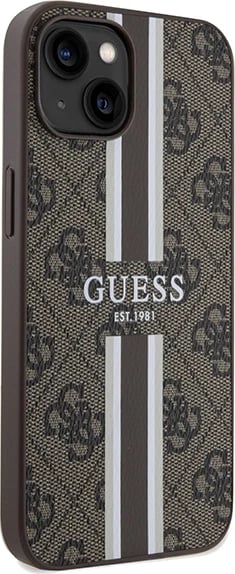 Mbështjellës Guess 4G Printed Stripes MagSafe për iPhone 15/14/13, Kafe