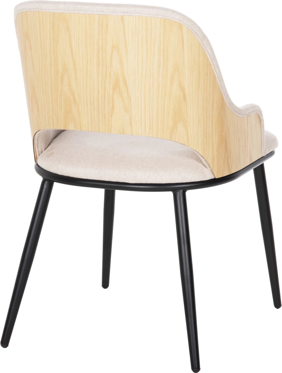 Karrige ngrënieje DELF FH9617.02, pëlhurë bezhë, këmbë metali të zeza, shpinë druri ngjyrë lisi, 48x55x76 cm, set prej 2 copë