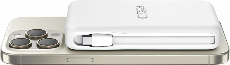 Power bank Tech-Protect LifeMag PB31, 10000mAh, MagSafe, USB-C/USB-A/Lightning, Bardhë