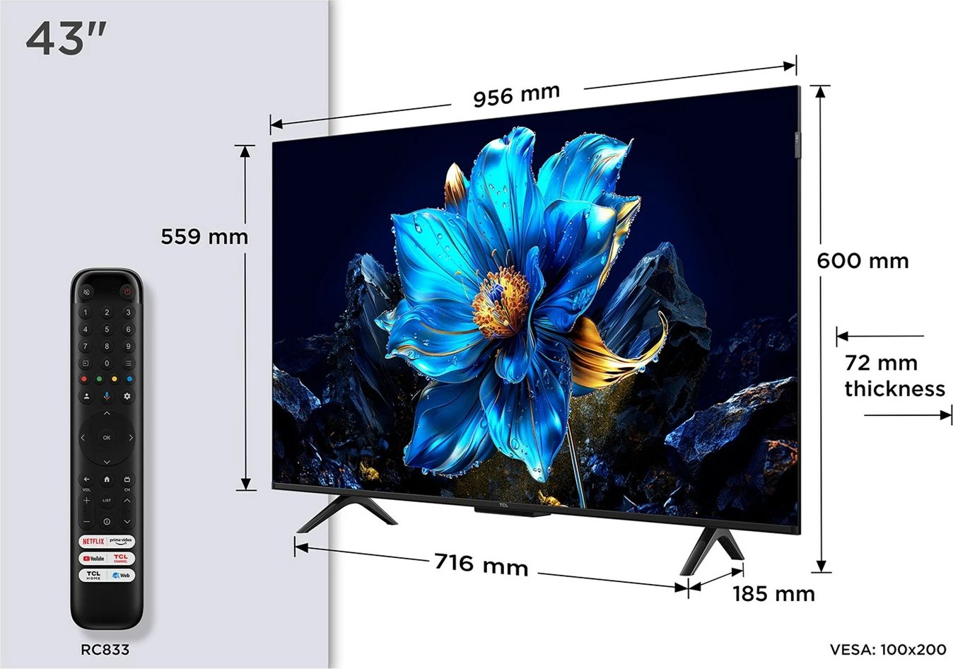 TV QLED TCL 43P79K, 43 inç, 4K Ultra HD, Smart TV, Metallic