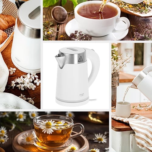 Çajnik elektrik, Adler, AD 1372, 0.6 L, 800 W, çelik inoksi, i bardhë