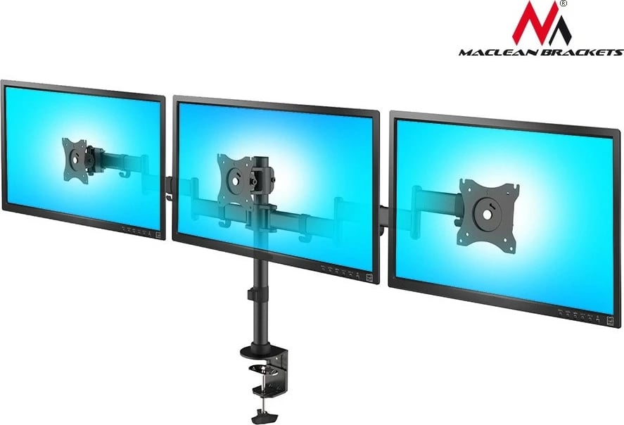 Mbajtës tavoline për 3 monitorë Maclean MC-691, 13"-27", ngjyrë e zezë