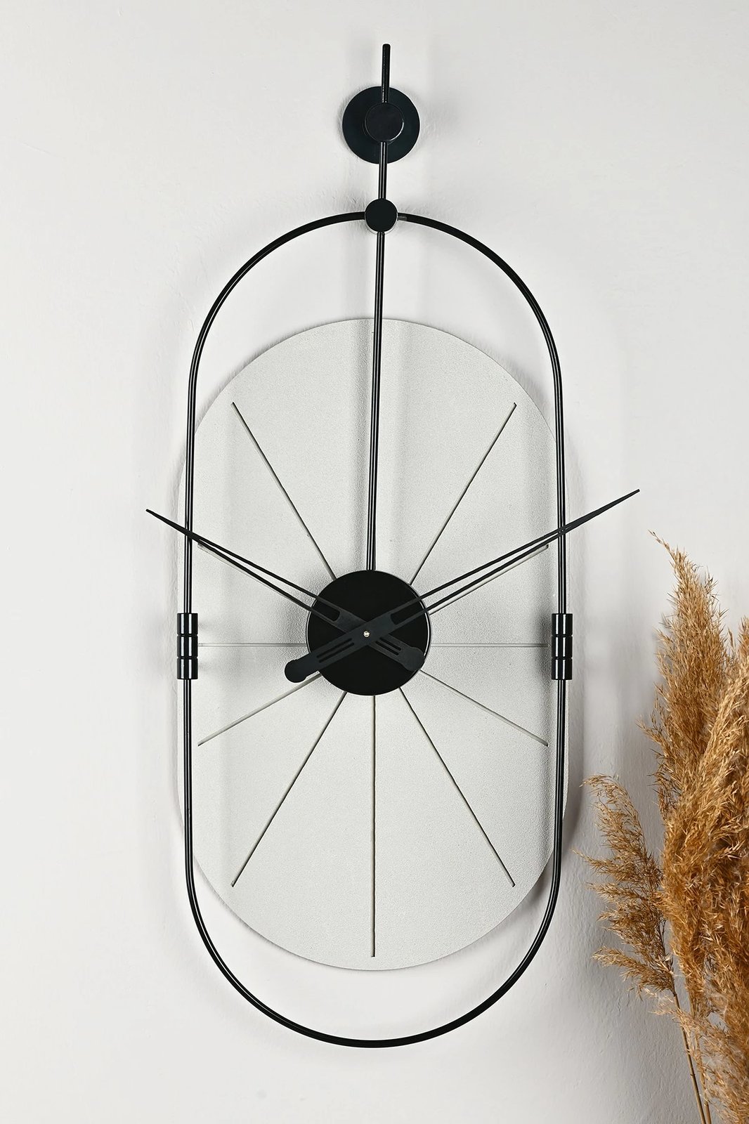 Orë muri dekorative metalike Wallity, e bardhë/zezë, 77x29cm