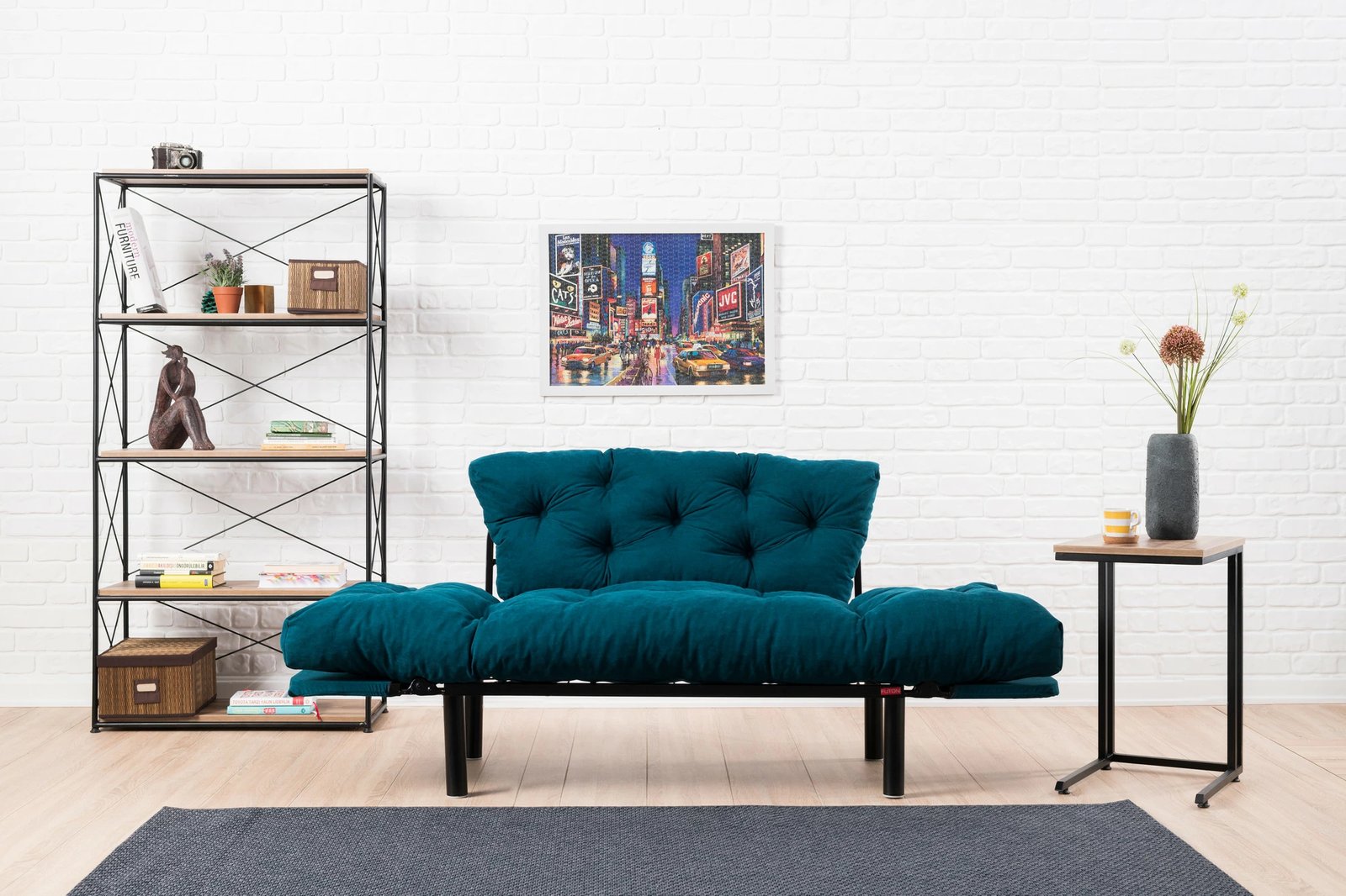 Divan-krevat dy ulëshe, ngjyrë petrol blue, Atelier del Sofa, Nitta
