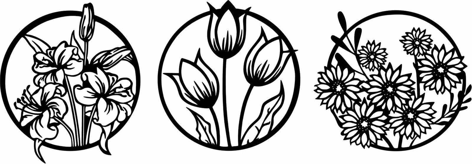 Aksesor dekorativ metalik për mur, lule, 3 copë, Wallity, 72x79cm