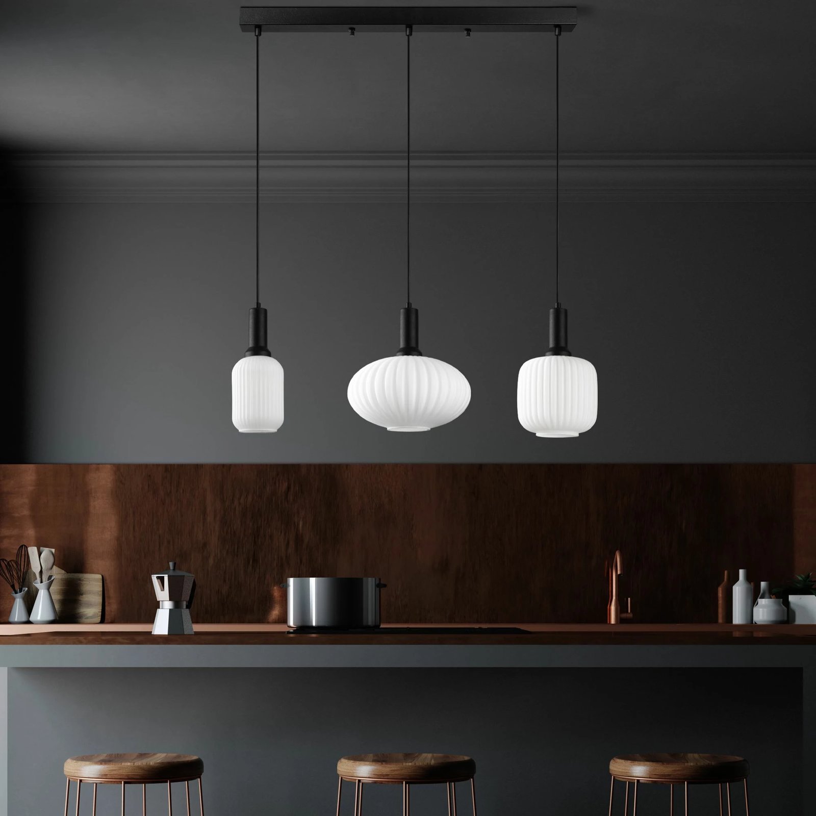 Llambë tavani Opviq, Asker - 15197, metal e xham, ngjyrë e zezë