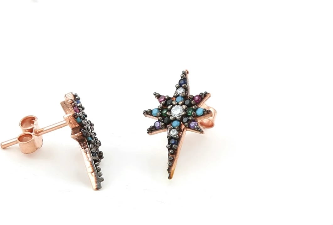 Vathë argjendi, ngjyrë rozë ari e zezë, Jumeon, 16x10mm