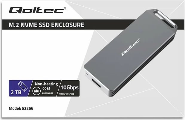 Kasë Qoltec për SSD M.2 NVMe, 2TB, USB 3.1, Argjendtë