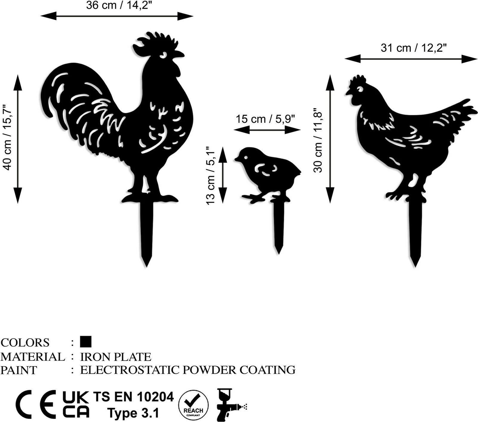 Set dekorativ për kopsht, dizajn Aberto, Fam 04, metal i zi, 3 copë