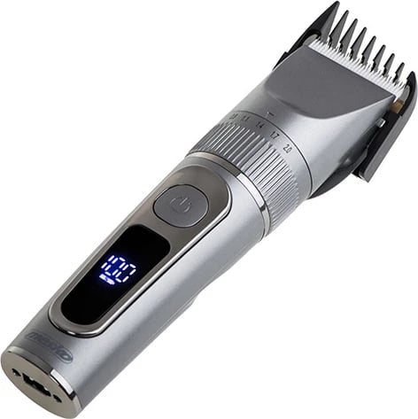 Prerëse flokësh, Mesko, MS 2843, LCD, IPX6, bateri 2000 mAh deri 180 min, karikim USB, teh titan me teh keramik, me krehra 3–12 mm, argjendtë