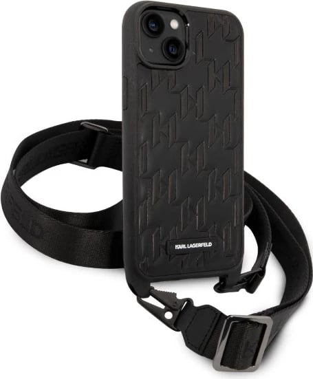 Mbështjellës Karl Lagerfeld KLHCP14MSTMK për iPhone 14 Plus 6.7", Monogram Plaque Logo, me rrip, i zi