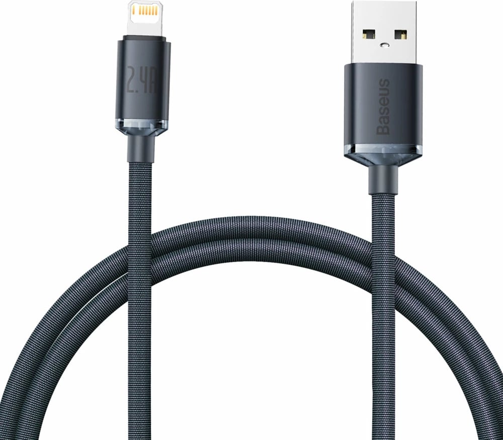 Kabllo karikimi dhe të dhënash Baseus Crystal Shine Series, USB-A në Lightning, 1.2m, 2.4A, e zezë