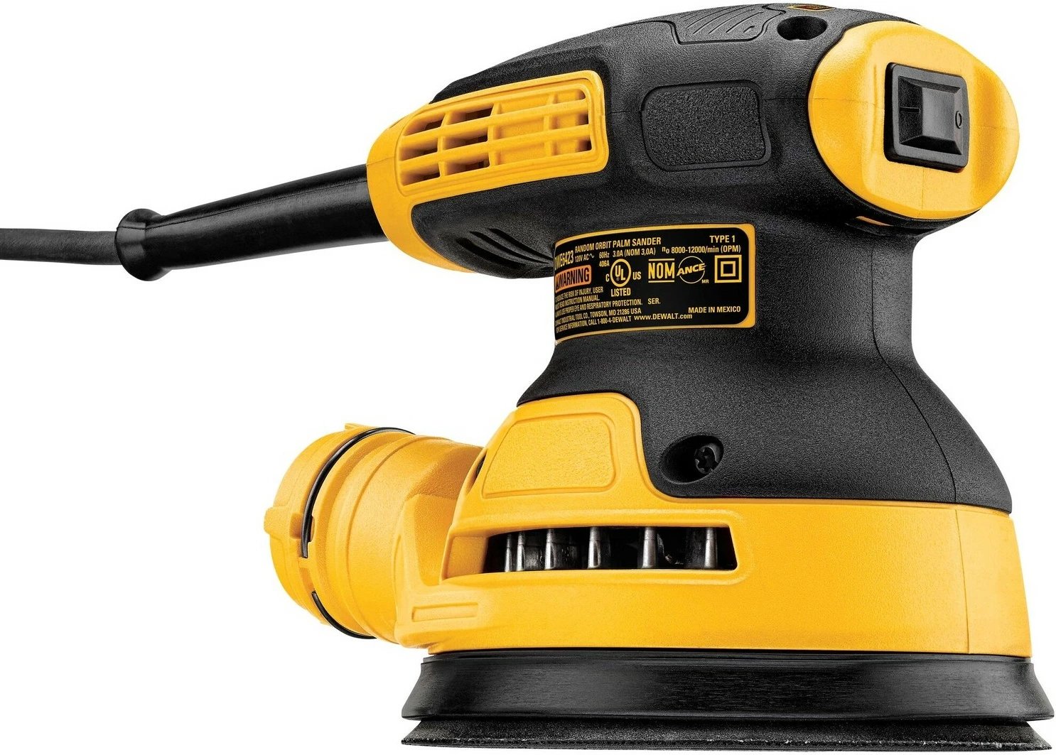 Lëmues orbital DeWALT 125mm 280W, zi/verdhe
