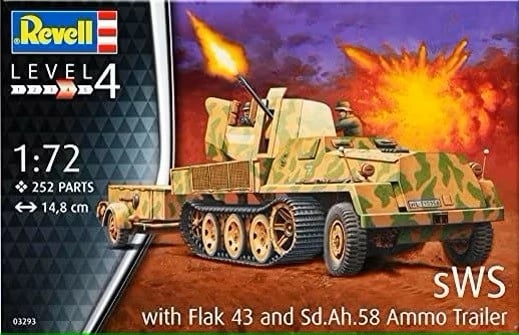 Model plastik Revell 03293 SWS me Flak 43 dhe rimorkio municioni SD AH58, 1:72, kamuflazh Model plastik Revell 03293 SWS me Flak 43 dhe rimorkio municioni SD AH58, 1:72, kamuflazh
