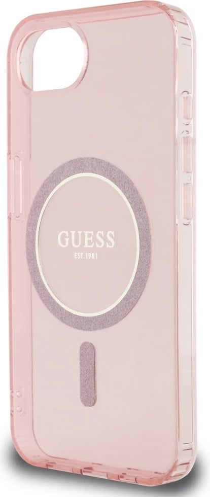 Mbështjellës Guess IML Glitter Circle MagSafe për iPhone 16e, rozë Mbështjellës Guess IML Glitter Circle MagSafe për iPhone 16e, rozë