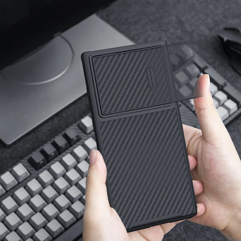 Mbështjellës Nillkin Synthetic Fiber S Case për Samsung Galaxy S23 Ultra, me kapak kamere, i zi