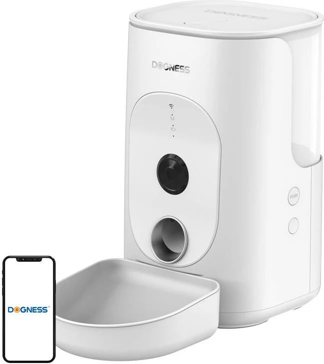 Shpërndarës ushqimi smart Dogness F15 Melamine me kamerë, 4L, i bardhë