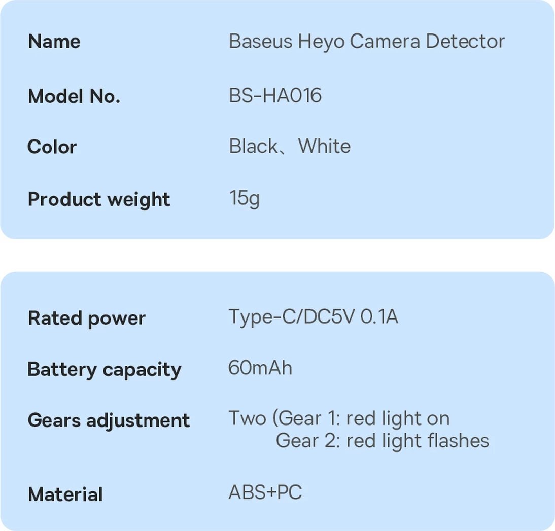 Detektor kamerash të fshehura Baseus Heyo FMHY000002, i bardhë