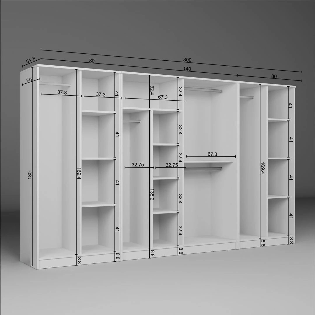 Dollap rrobash Skye Decor, Kardelen 1600-108, i bardhë, 300x180x51.8cm